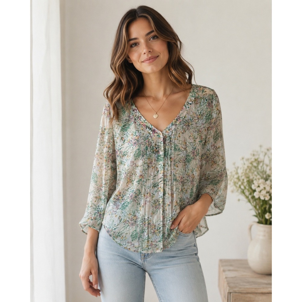 Floral chiffon blouse‎ sheer airy pastel cottagecore romantic feminine